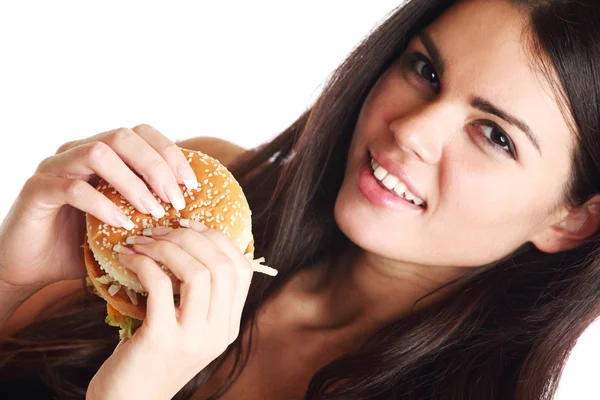 Mujer comer hamburguesa —  Fotos de Stock