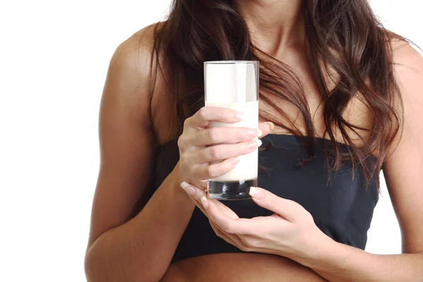 女人喝酸奶 — 图库照片