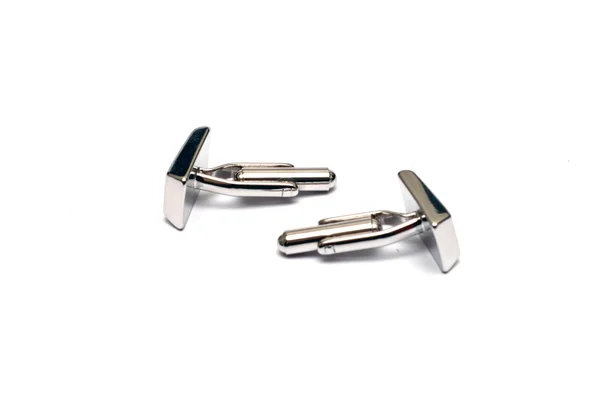Modern silver cufflinks isolated on white — Stock Photo, Image