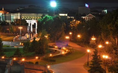 Night view on park near to the Temple of the Christ of the Savior. Moscow. clipart