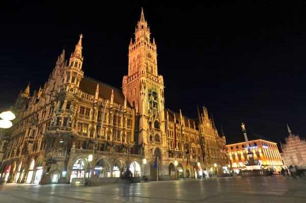 stock image Neues Rathaus at night, Marienplatz, Munich, Germany