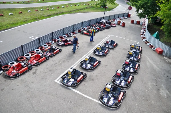 Racing karts in the parc fermé — Stock Photo, Image