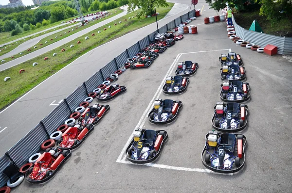 Racing karts in the parc fermé — 图库照片