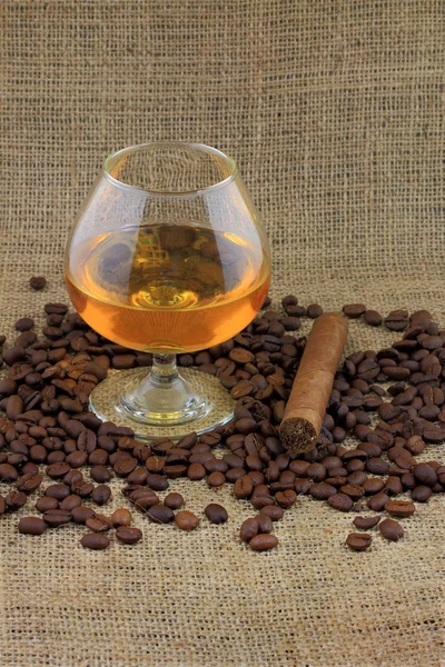 Cognac, coffee and Cigar. — Stock Photo, Image