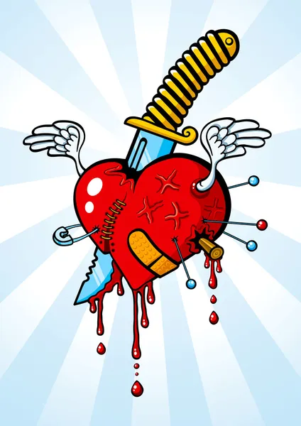 Hjärtat genomborrat med en kniv — Stock vektor