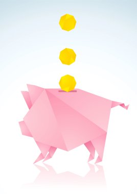Pink pig with a paper coin clipart