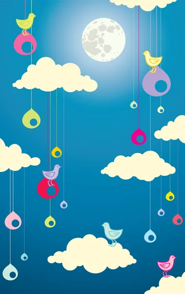 Illustration av fåglar i molnen — Stock vektor