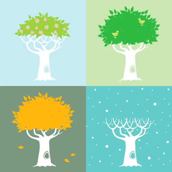 Dört mevsim ve ağaç — Stok Vektör