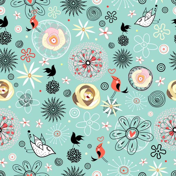 Motif floral avec des oiseaux — Image vectorielle