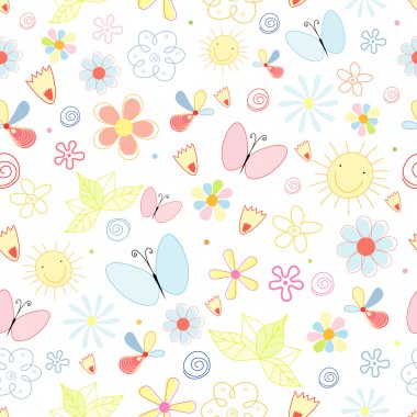 Summer pattern of flowers and butterflies clipart