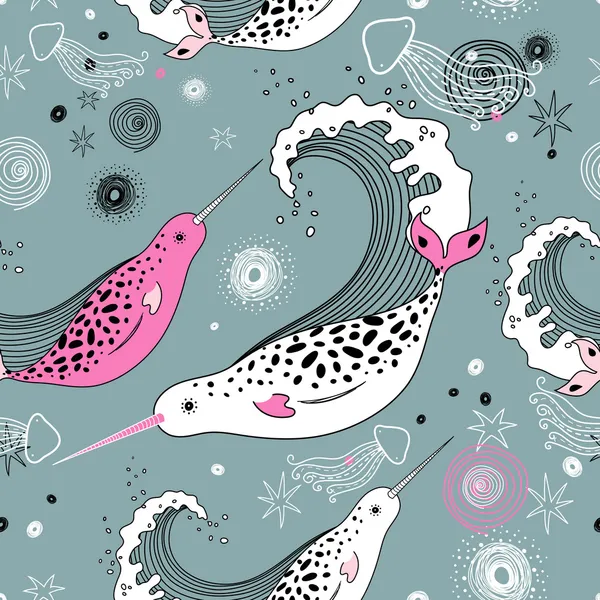 Marina mönster av valar — Stock vektor