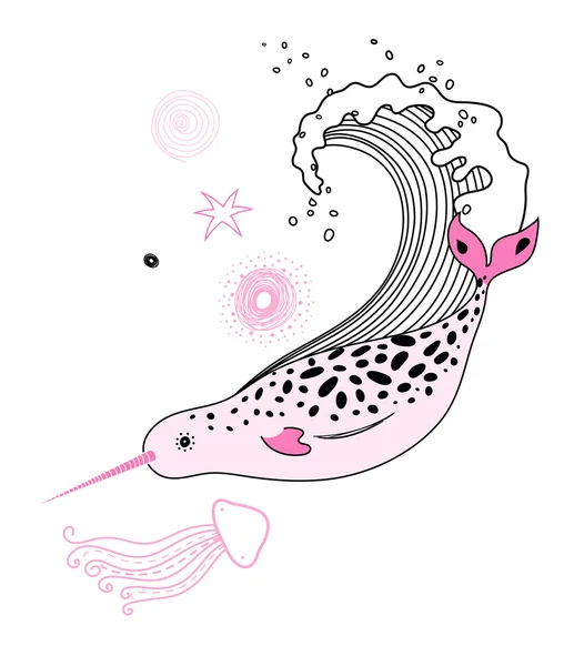 Pink whale — Stock Vector