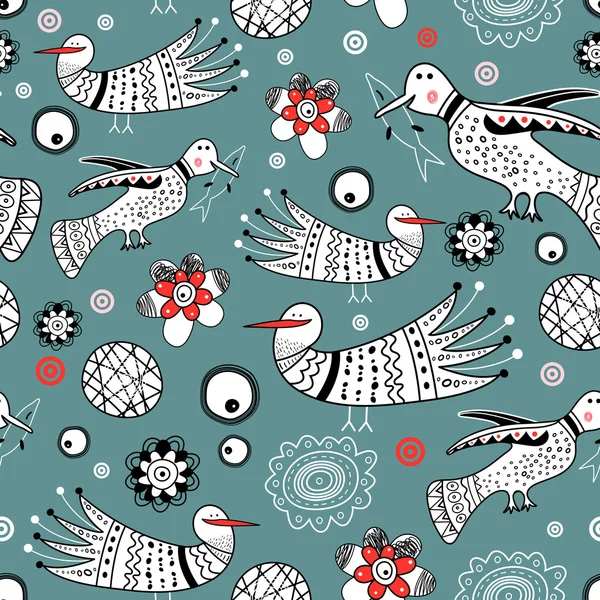 Graphic pattern of ornamental birds — Stock Vector