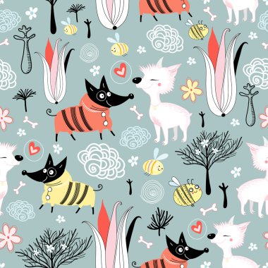 Pattern of love dogs clipart