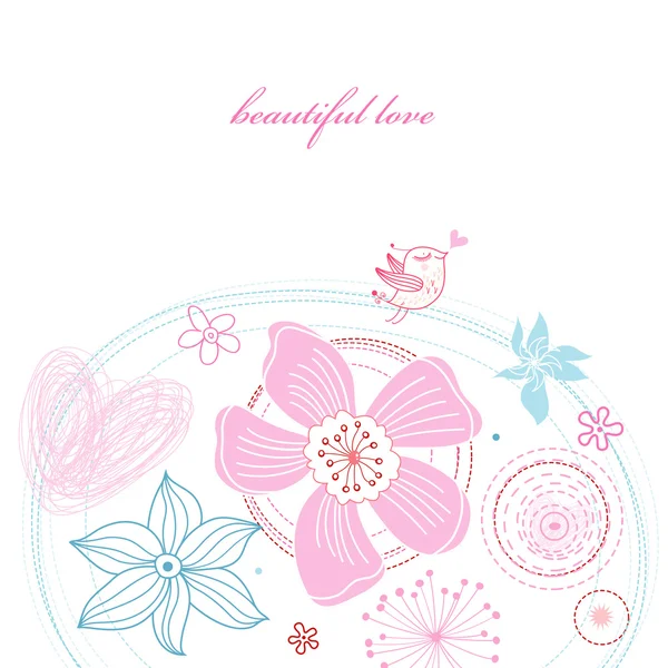 Floral κάρτα με αγάπη πουλί — Διανυσματικό Αρχείο