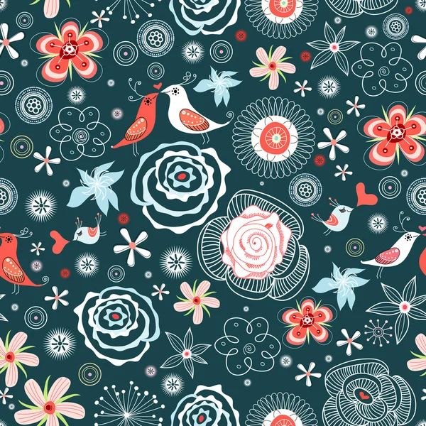 Floral pattern with birds in love — Wektor stockowy