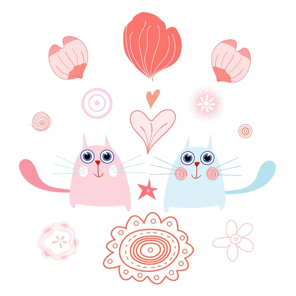 Drôle de chats avec des cœurs — Image vectorielle