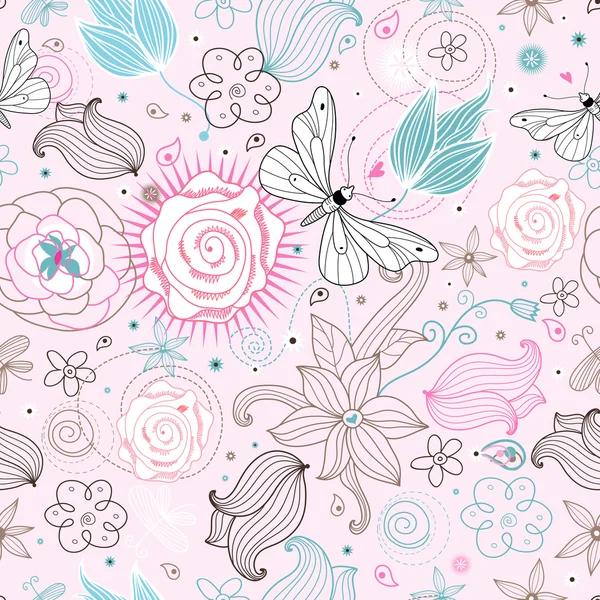 Текстура цветов с бабочками — стоковый вектор
