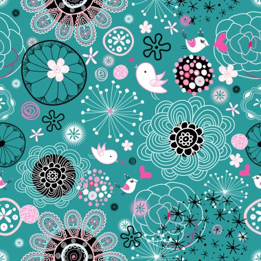 Light floral pattern with birds in love clipart