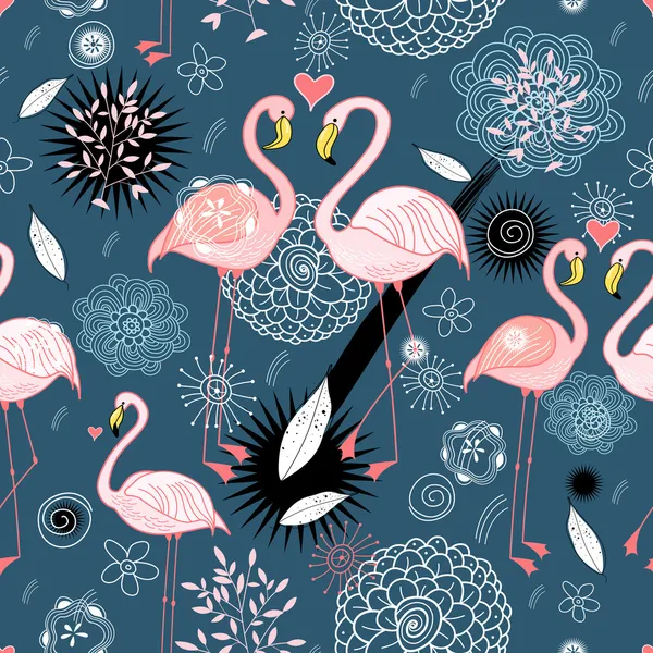 Pattern of love flamingos — Stock Vector