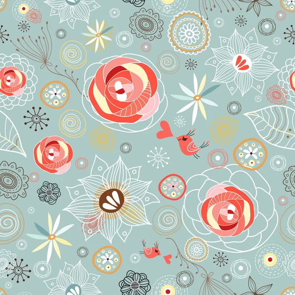 Texture avec roses et oiseaux — Image vectorielle