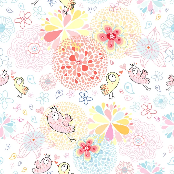 Patrón floral con pájaros enamorados — Vector de stock