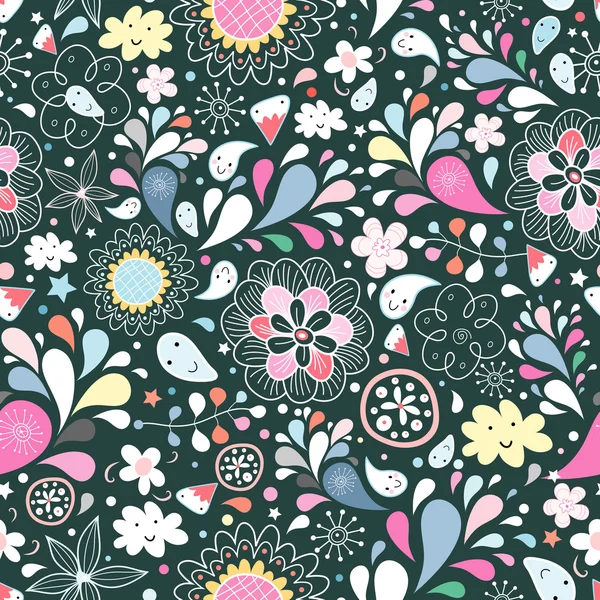 楽しさとドロップの花のパターン — ストックベクタ