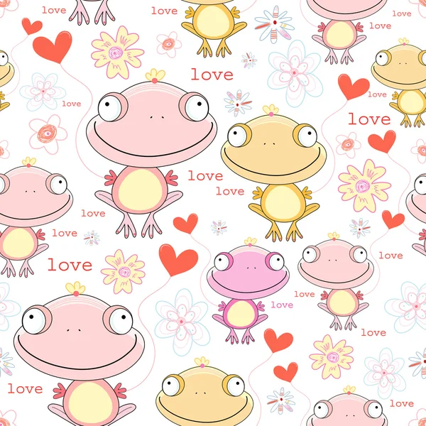Texture of the fun love frogs — Stock Vector