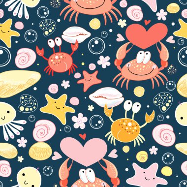 Pattern of crabs and sea stars clipart