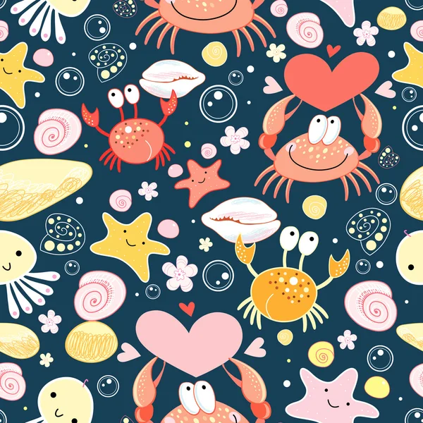 Pattern of crabs and sea stars — Stock Vector