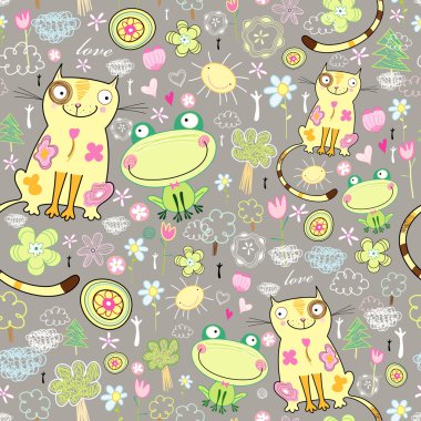 Texture of the love of cats and frogs clipart