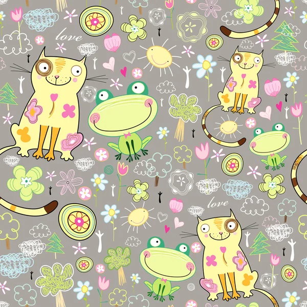 Texture of the love of cats and frogs — Stock Vector