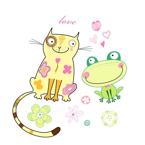 Amoureux de grenouilles et chats — Image vectorielle
