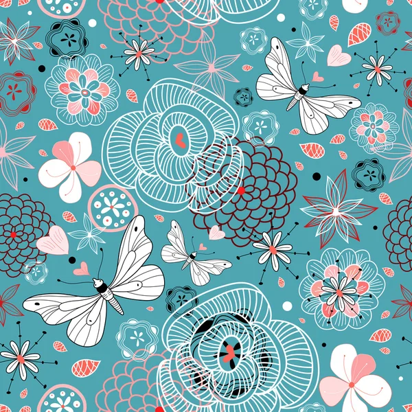 Цветочный узор с бабочками — стоковый вектор