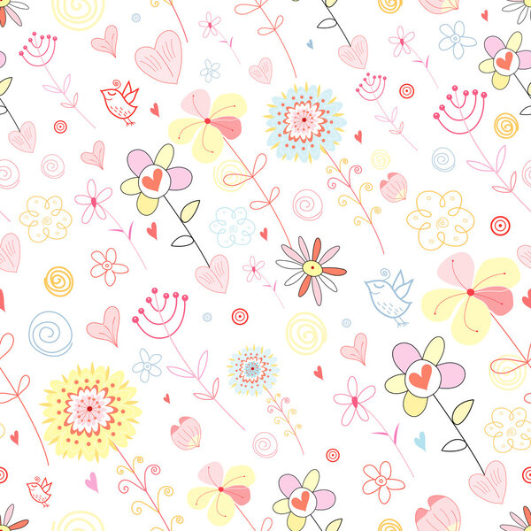 Floral pattern with birds