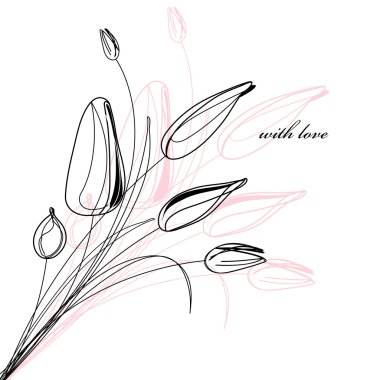 Greeting card with a sketch of tulips clipart