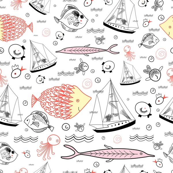 鱼和船的纹理 — 图库矢量图片