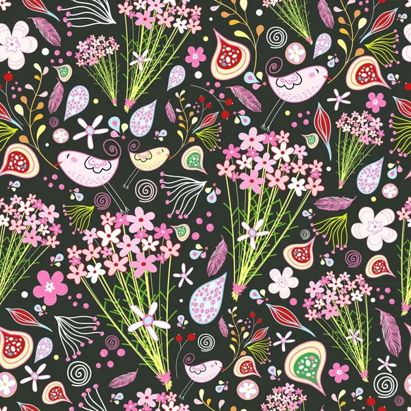 Texture brillante con fiori e uccelli — Vettoriale Stock