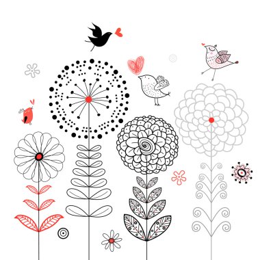 kuşlar ile çiçek kartı
