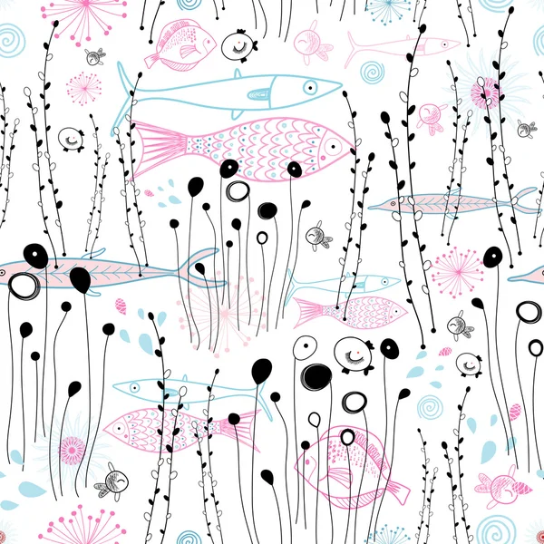 Design floral avec poisson — Image vectorielle