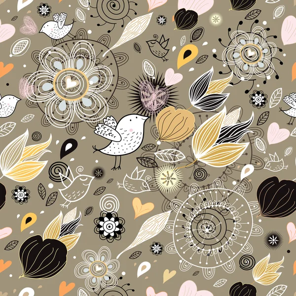 Λουλουδάτο μοτίβο με τα πουλιά — Διανυσματικό Αρχείο