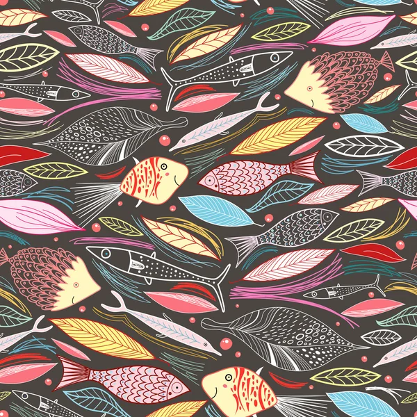 鱼和树叶的纹理 — 图库矢量图片