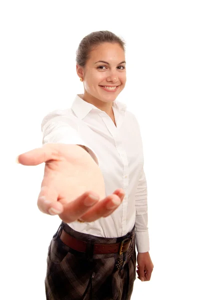 Young businesswoman offering hand — Stock Photo, Image