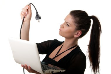 Young woman netbook powercable clipart