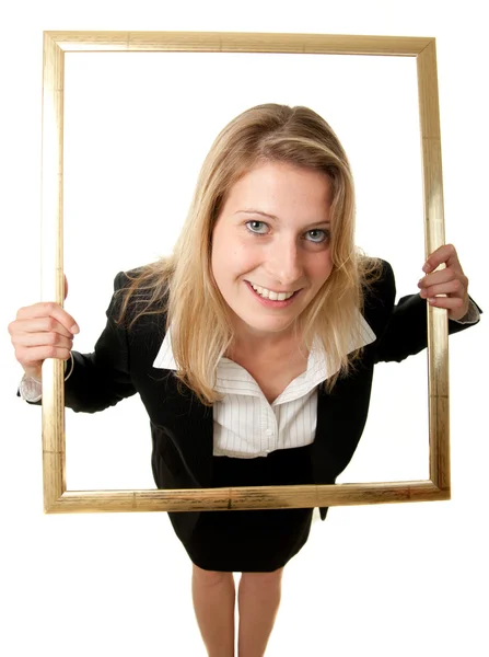 Businesswoman pictureframe wideangle — Stock Photo, Image