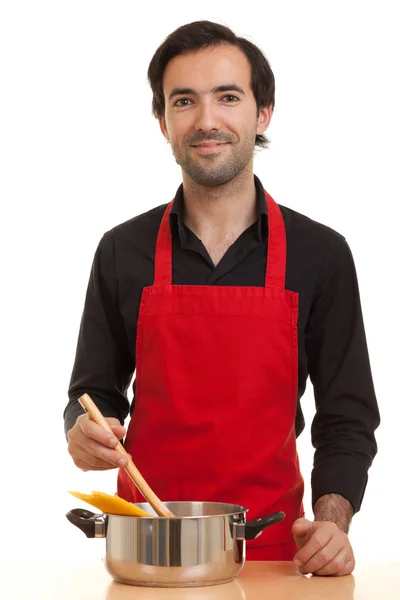 Chef con olla de pasta — Foto de Stock