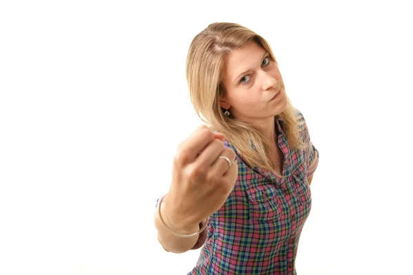 愤怒的女人的拳头 免版税图库图片