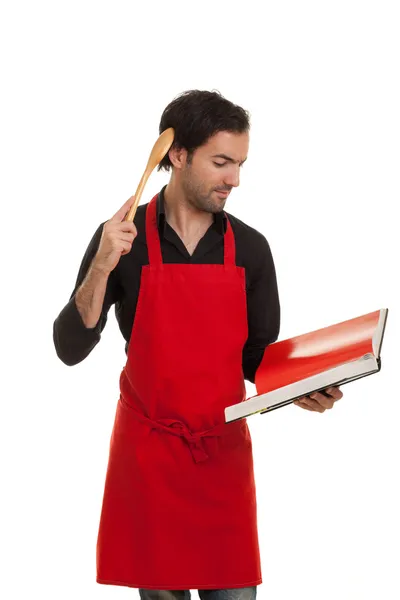 Chef pensamiento libro de cocina Imagen de stock