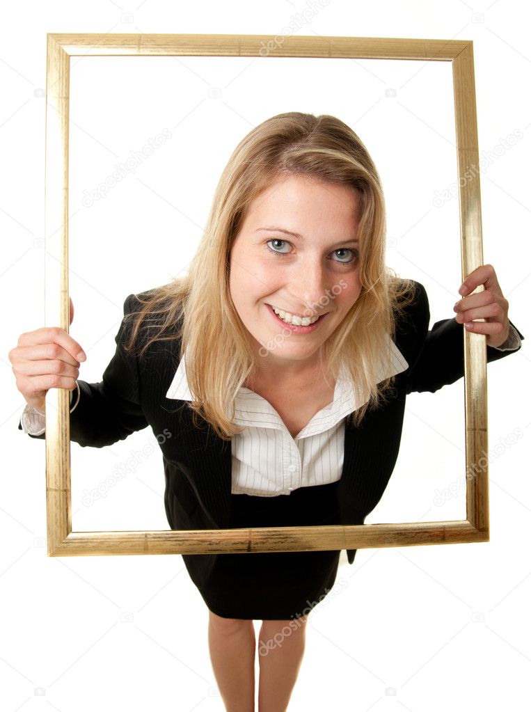 Businesswoman pictureframe wideangle