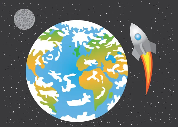 Fusée allant de la terre à la lune — Image vectorielle